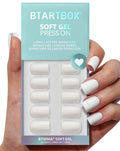 BTArtbox Press On Nails Square - Pastel White Short Kit with Glue, 32 Nails (16 Sizes) + Note Book