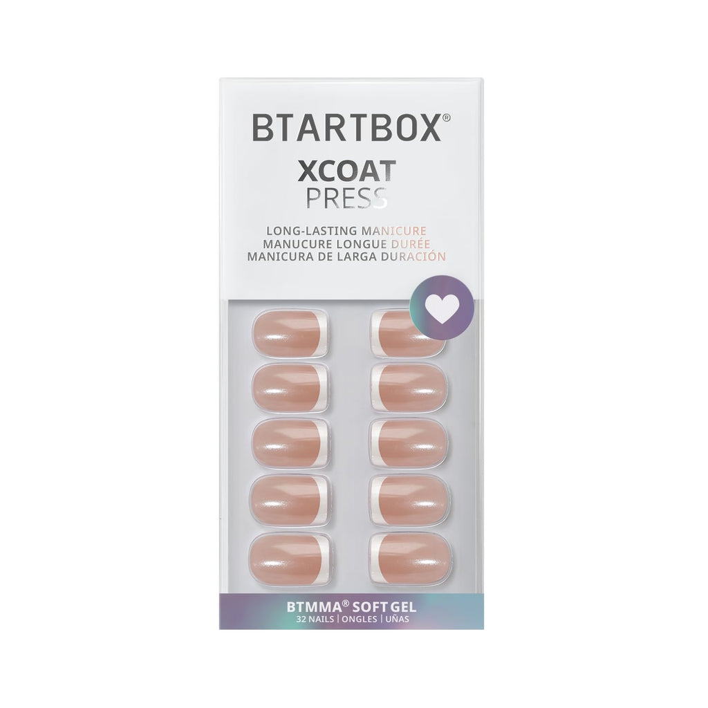 BTArtbox Press On Nails Short – Chrome French Tip, Lamp-Curable, 32 Nails, 16 Sizes