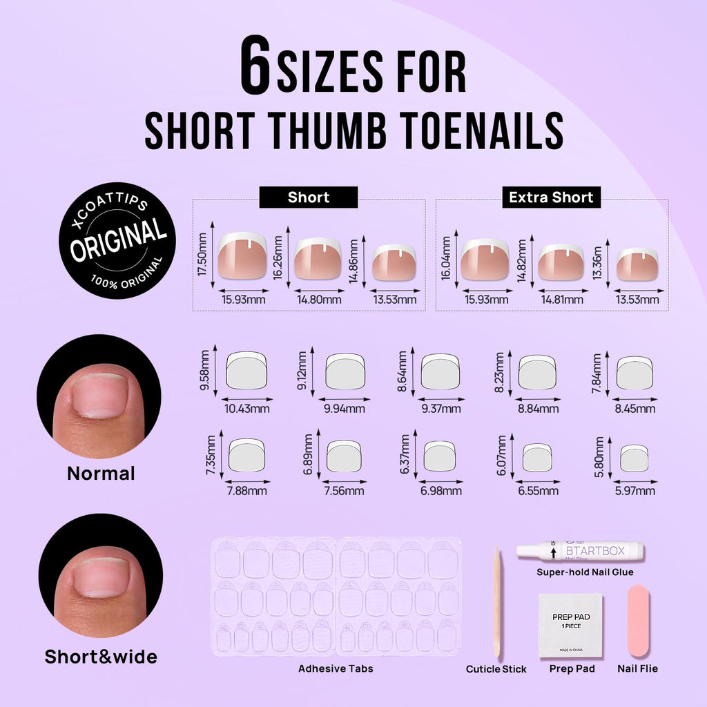BTArtbox Press On Toenails Short White French Tips Square – 32 Nails Kit, Champ