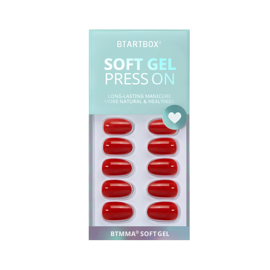 BTArtbox Short Red Press On Nails – Mulled Wine Gel Kit, 16 Sizes, Glue Included