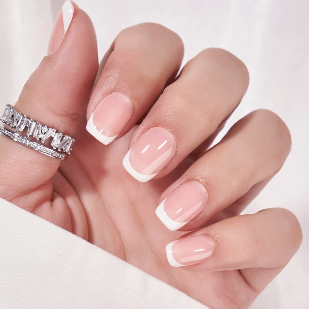 BTArtbox French Tip Press On Nails – Short Gel Nails, 15 Sizes, Classic White