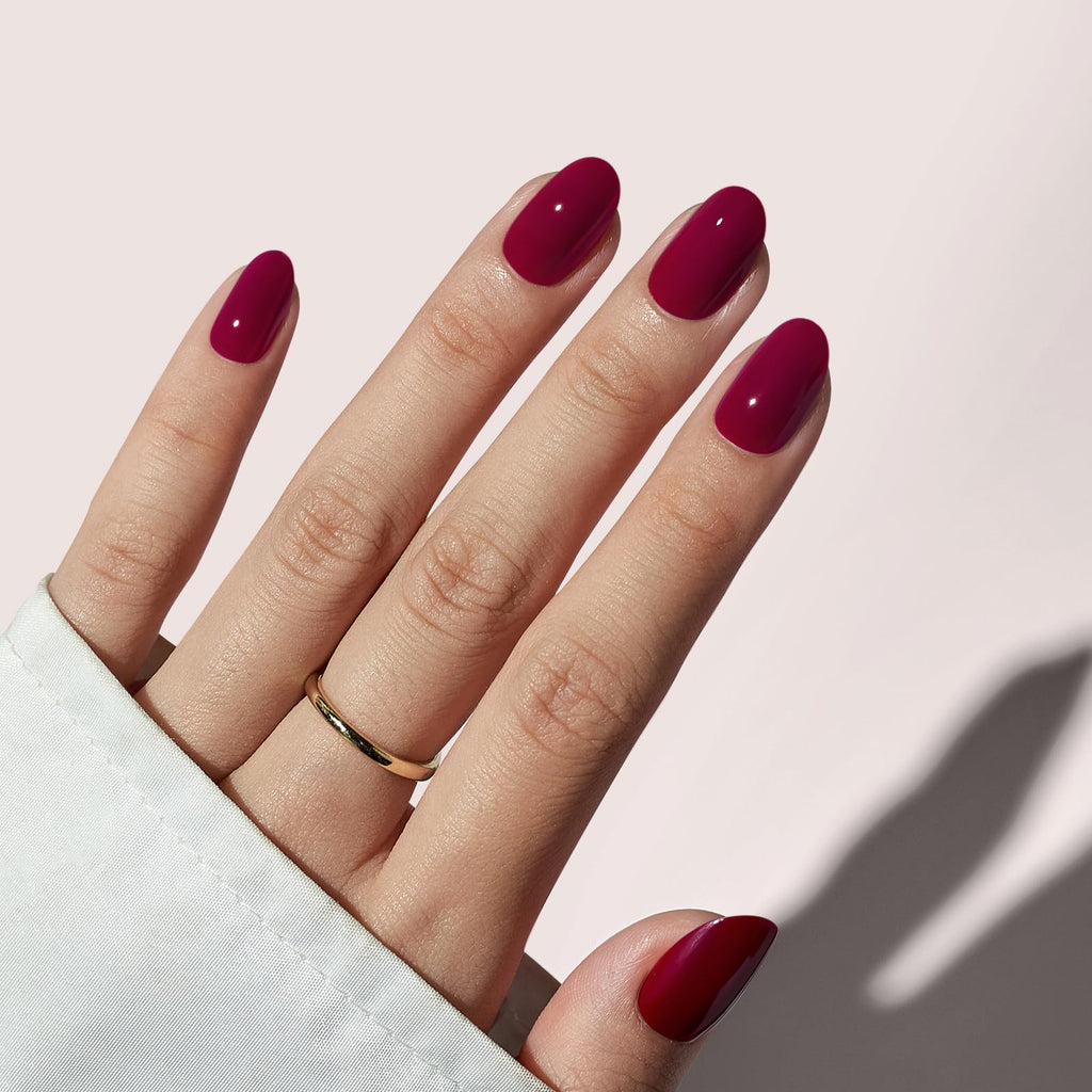 BTArtbox Short Valentines Press On Nails – Red Oval Set, Glue Included, 16 Sizes, 30 Nails