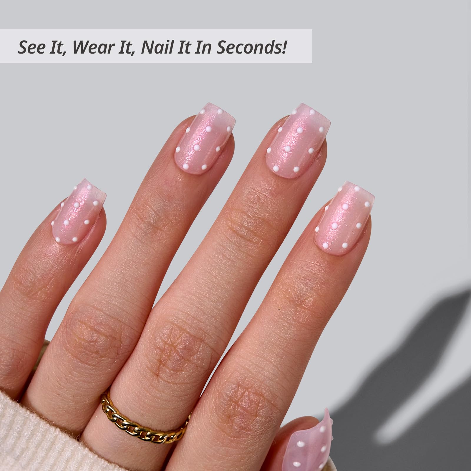 BTArtbox Sugar Pop Press On Nails Short 32-Piece Kit | 16 Sizes, 3D Polka Dot Glitter