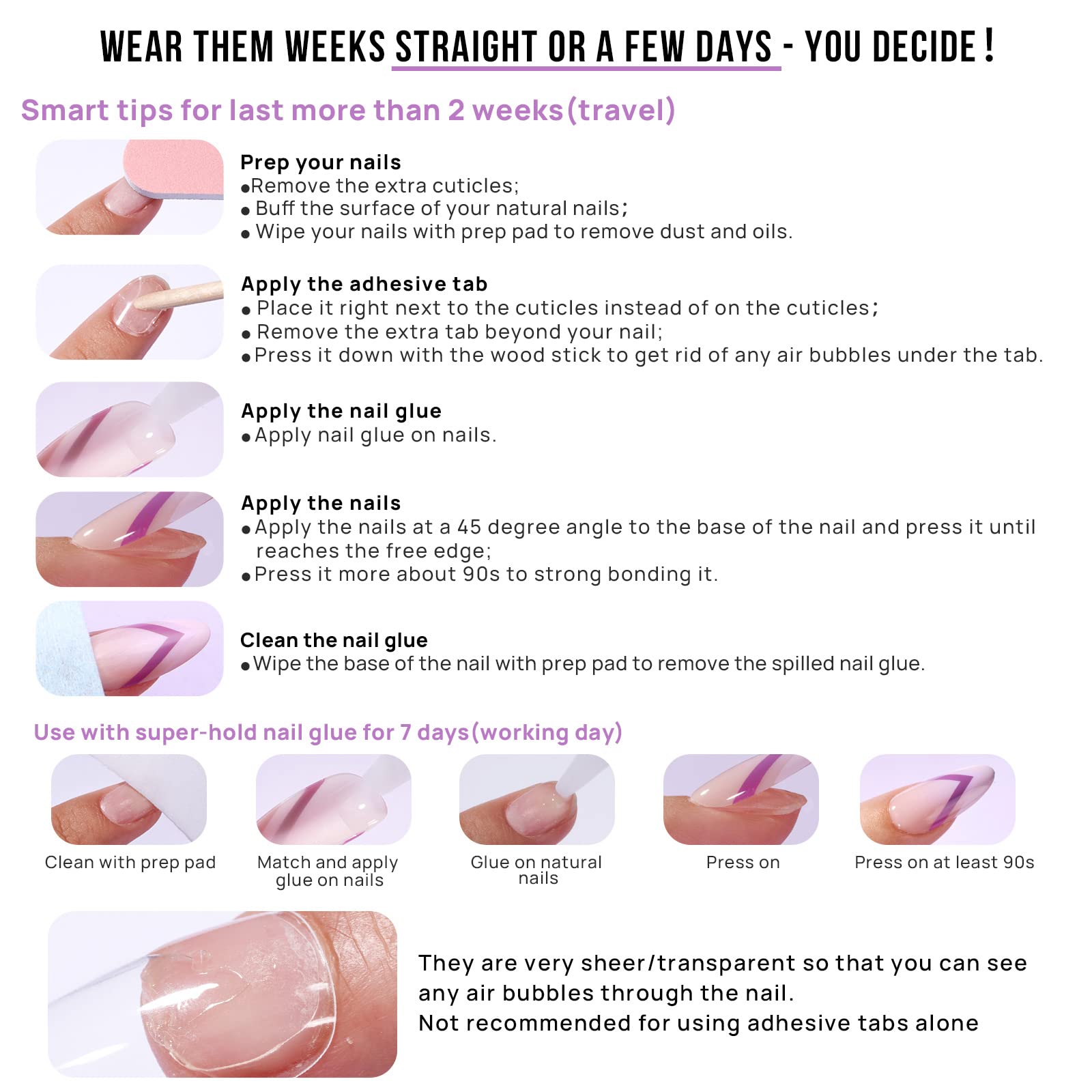 BTArtbox French Tip Press On Nails – Short Gel Nails, 15 Sizes, Classic White
