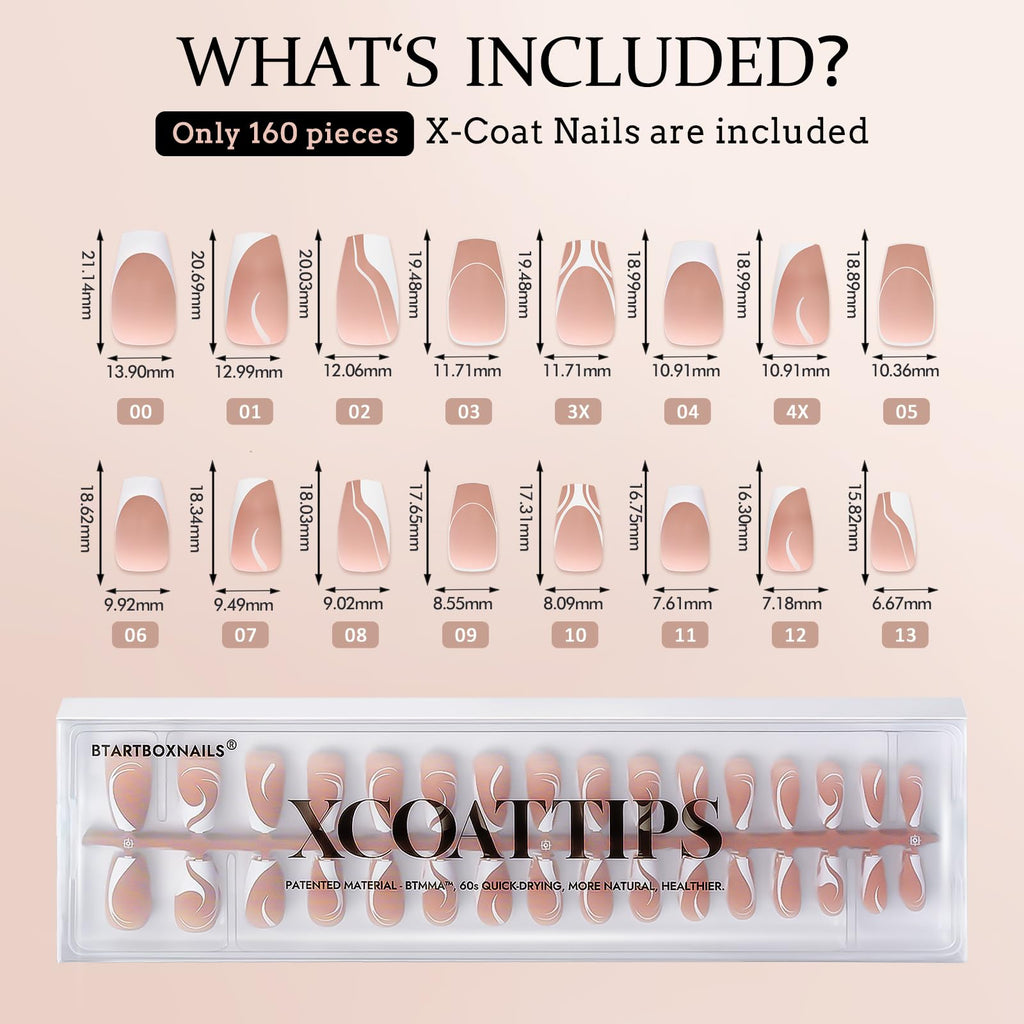 BTArtbox French Tip Press On Nails | XCOATTIPS 5 Styles Short Coffin Nails