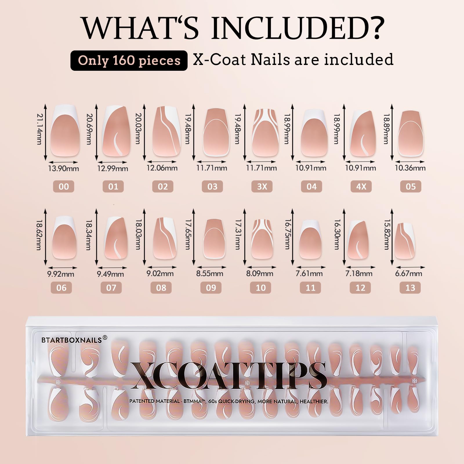 BTArtbox French Tip Press On Nails | XCOATTIPS 5 Styles Short Coffin Nails