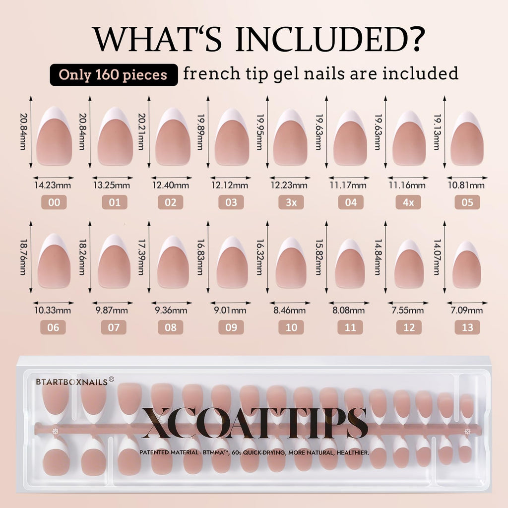 BTArtboxnails French Gel Nail Tips – Brown Short Almond, XCOATTIPS, Pre-applied Primer & Base Coat