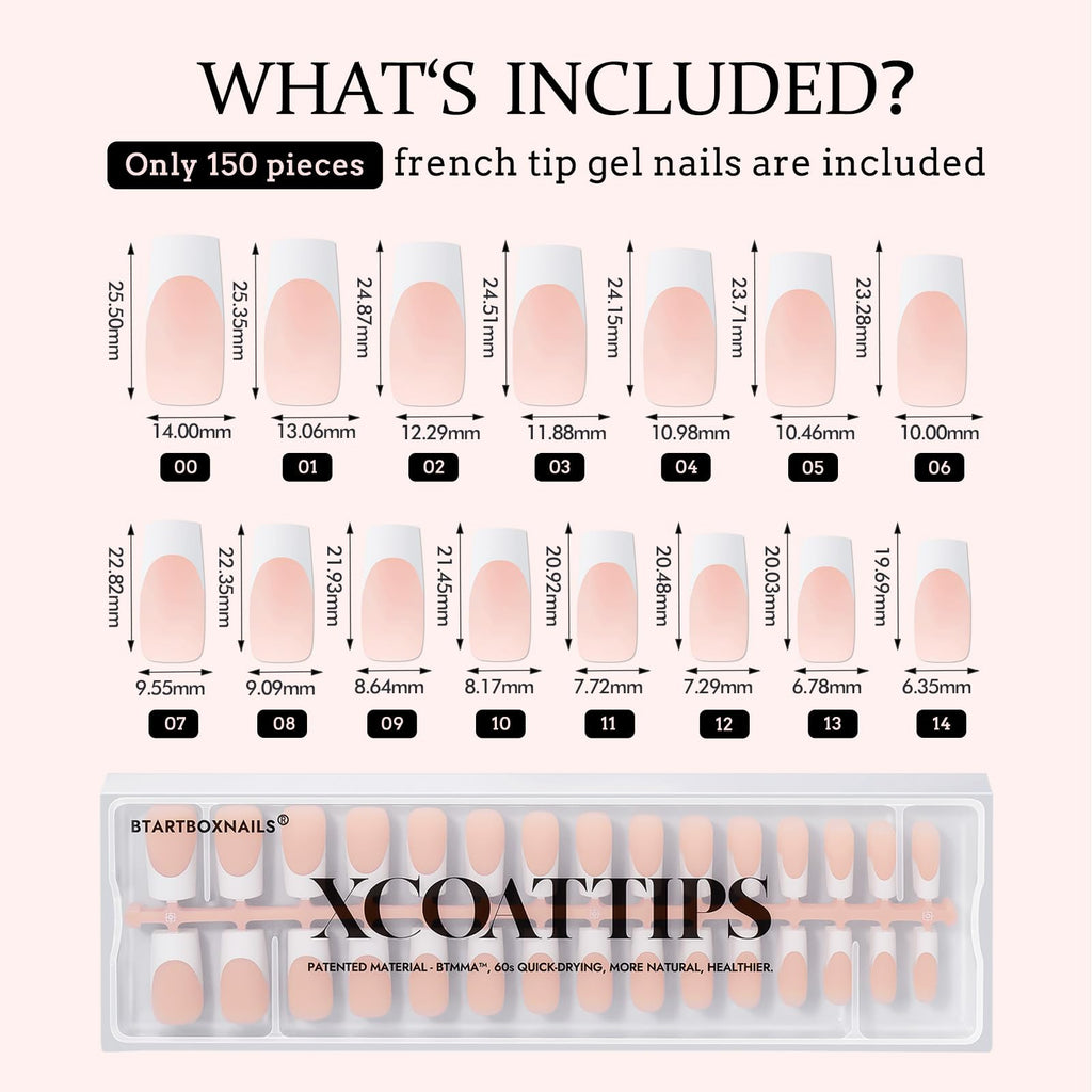 BTArtboxNails Soft Gel Nail Tips - 150pcs Long Square French Press-On Nails