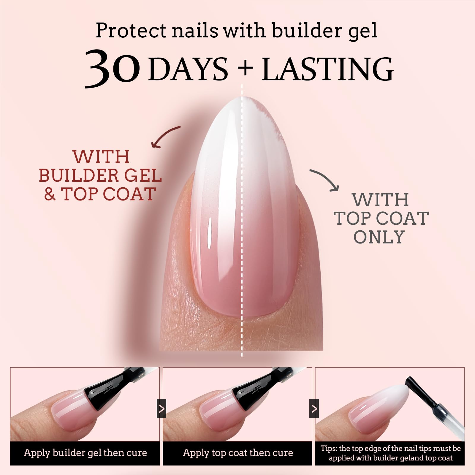 BTArtboxnails XCOATTIPS Ombre Nails – 150 Pcs, Pink–White Gradient
