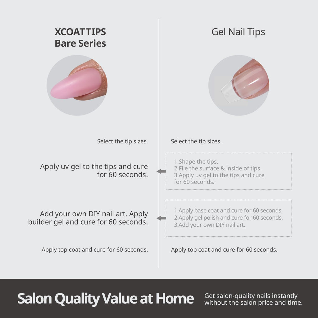 BTArtboxNails XCOATTIPS Bare 5-Shades Nude Press-On Nails – 4-Week Wear, Easy Apply