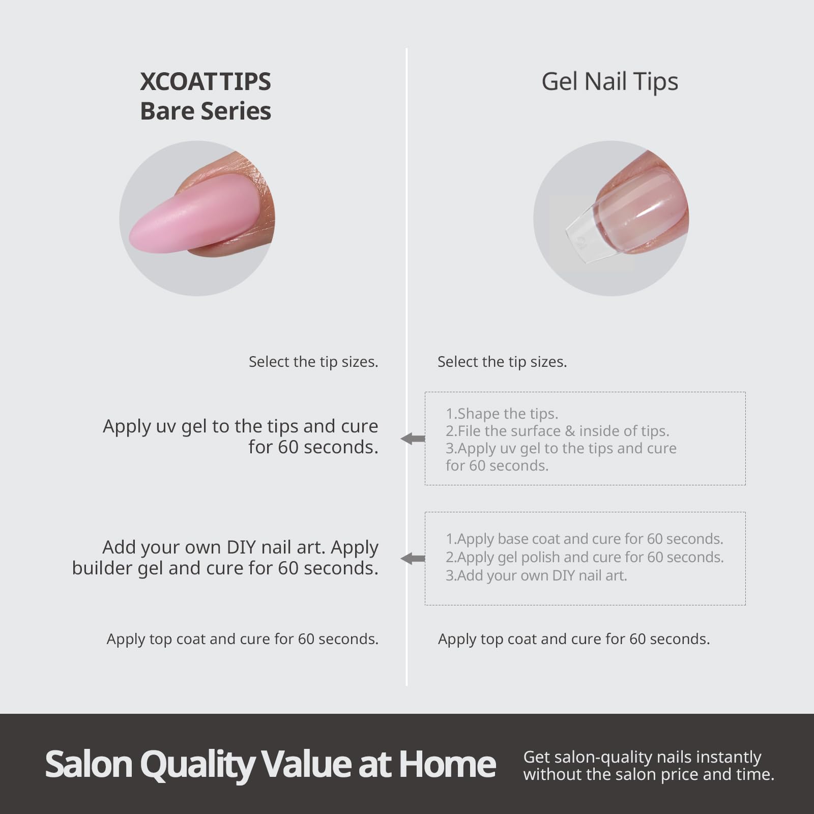 BTArtboxNails XCOATTIPS Bare 5-Shades Nude Press-On Nails – 4-Week Wear, Easy Apply