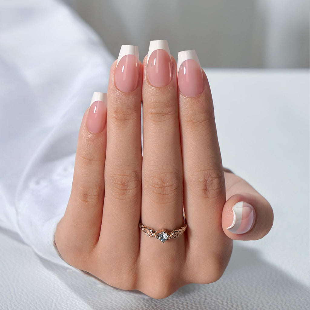 BTArtboxnails XCOATTIPS French Tip Press-On Nails Kit – All-in-One Coffin Extension