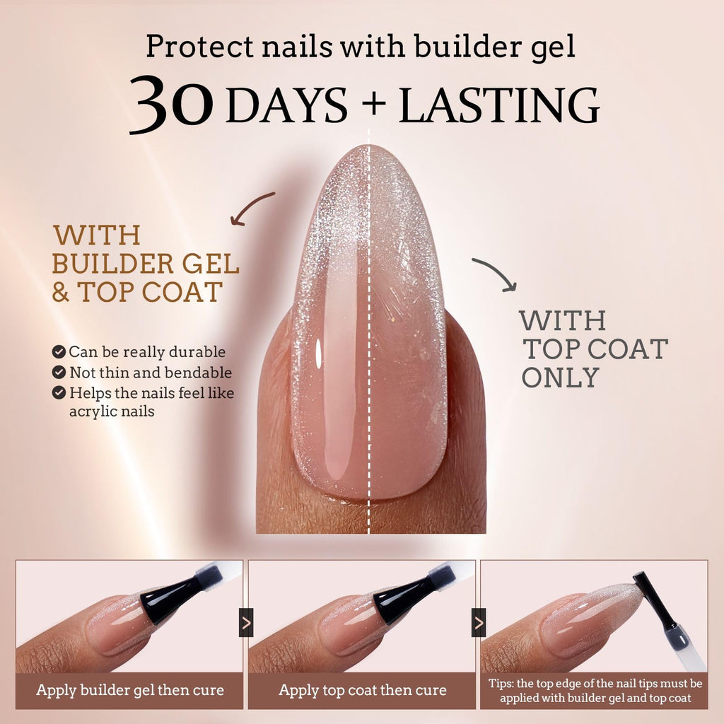 BTArtboxnails XCOATTIPS Cat Eye French Tip Press-On Nails – Soft Gel, Long Square Extensions