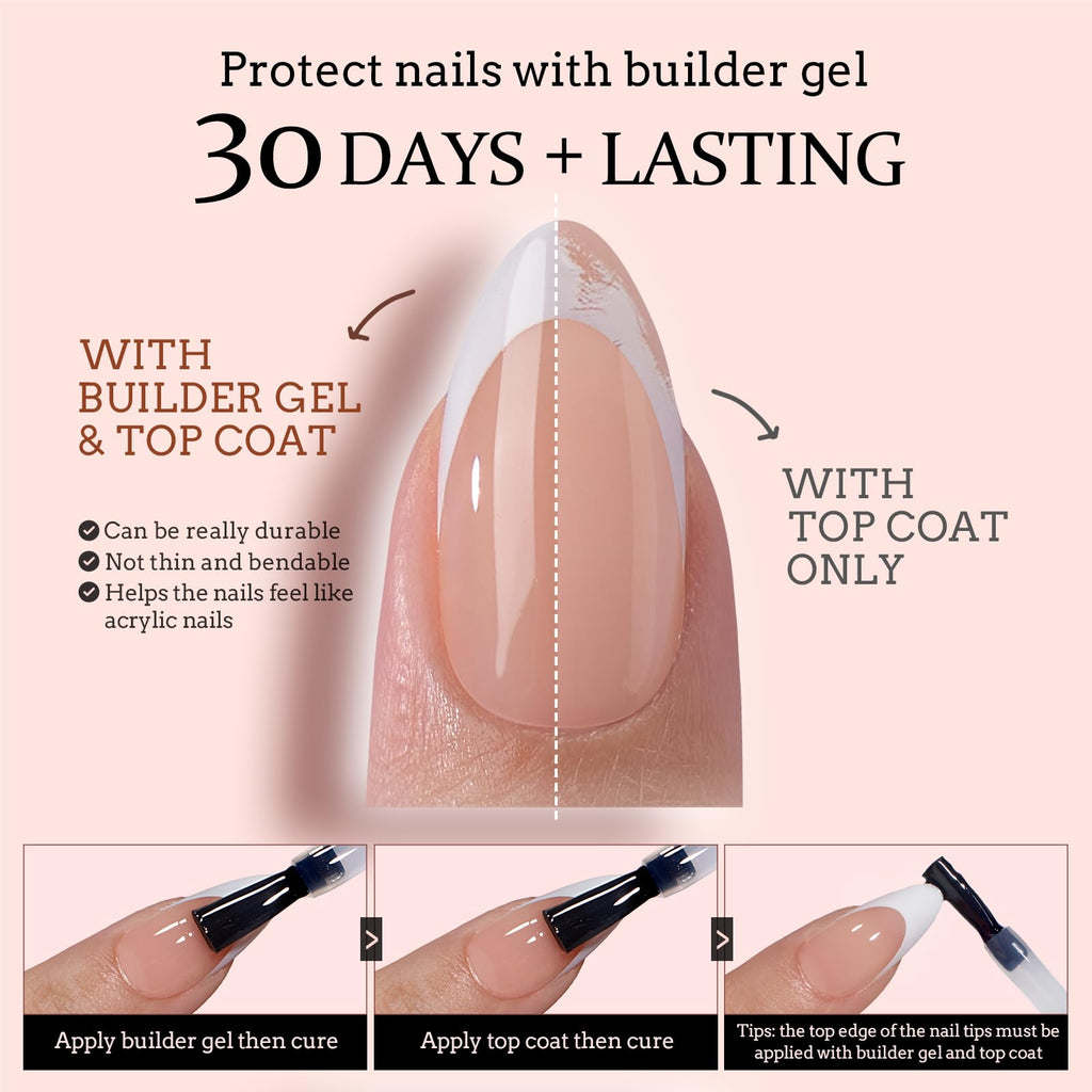 BTArtboxnails XCOATTIPS French Series Press-On Nails – Short Almond Nude French Tips