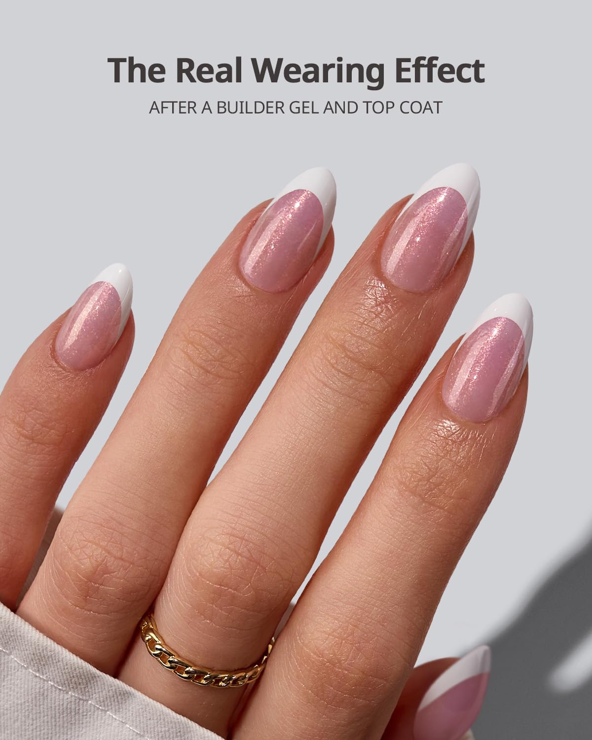 BTArtboxNails XCOATTIPS French Tip Press On Nails – Pink Glitter Base, Short Almond, 96 Pcs, Soak-Off Soft Gel Tips, 16 Sizes