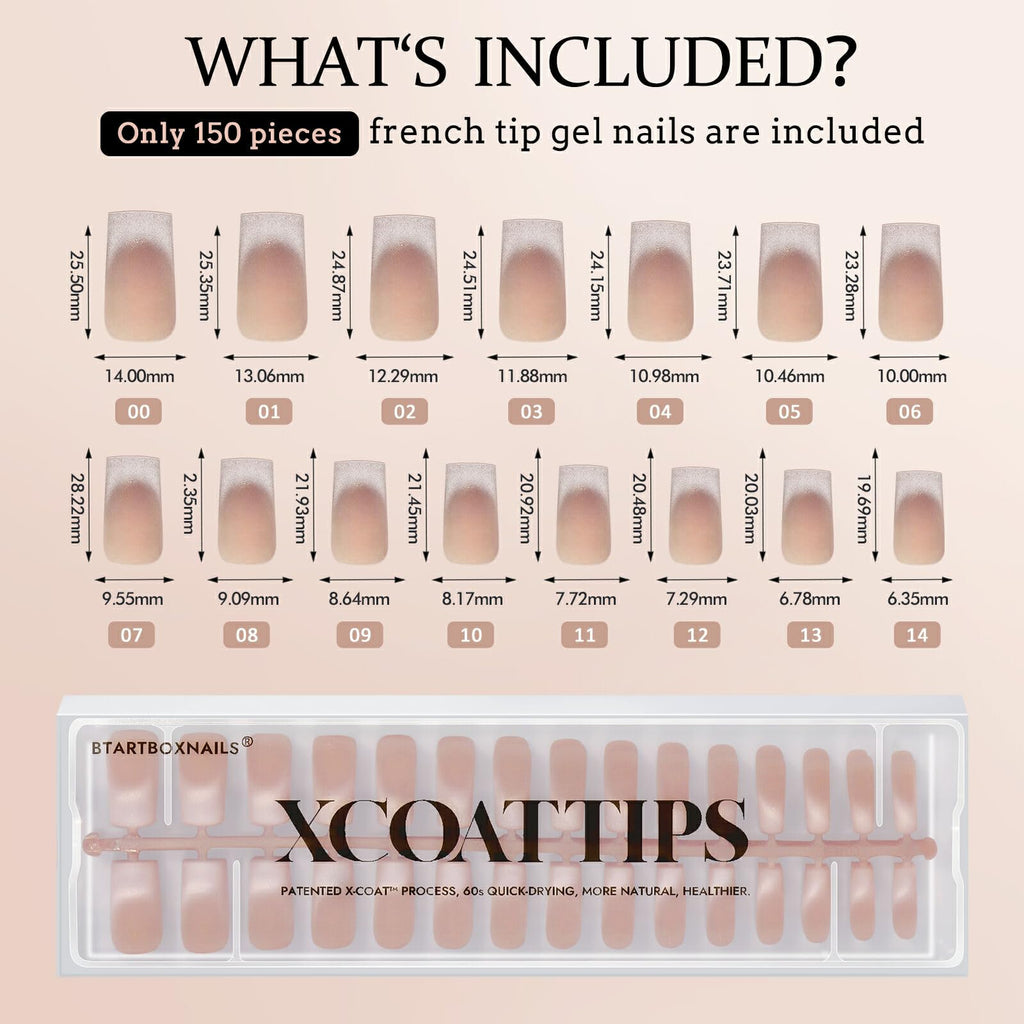 BTArtboxnails XCOATTIPS Cat Eye French Tip Press-On Nails – Soft Gel, Long Square Extensions
