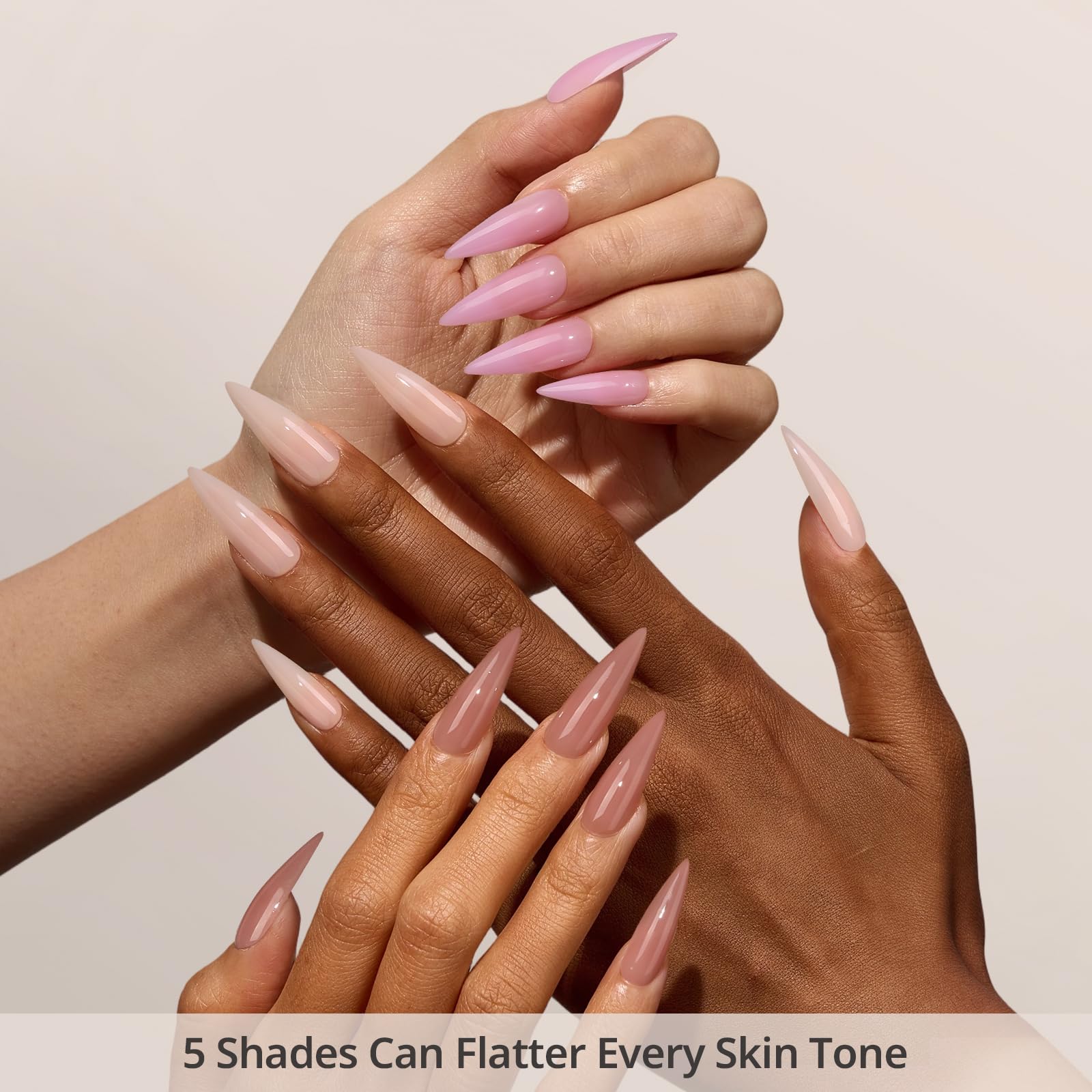 BTArtboxnails XCOATTIPS Bare 5-Shades Nude Press-On Nails – Long Stiletto, 4-Week Wear, 16 Sizes