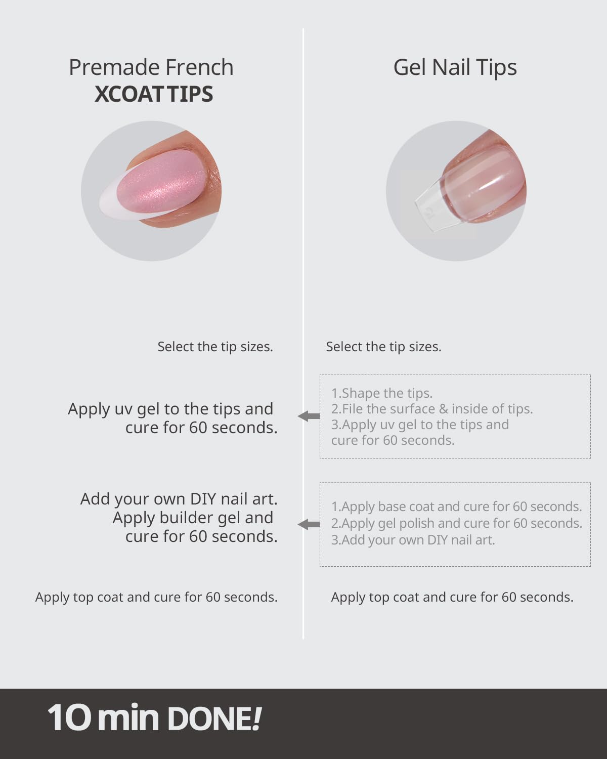 BTArtboxnails XCOATTIPS French Tip Press On Nails – Pink Glitter Base, Long Square, 90 Pcs