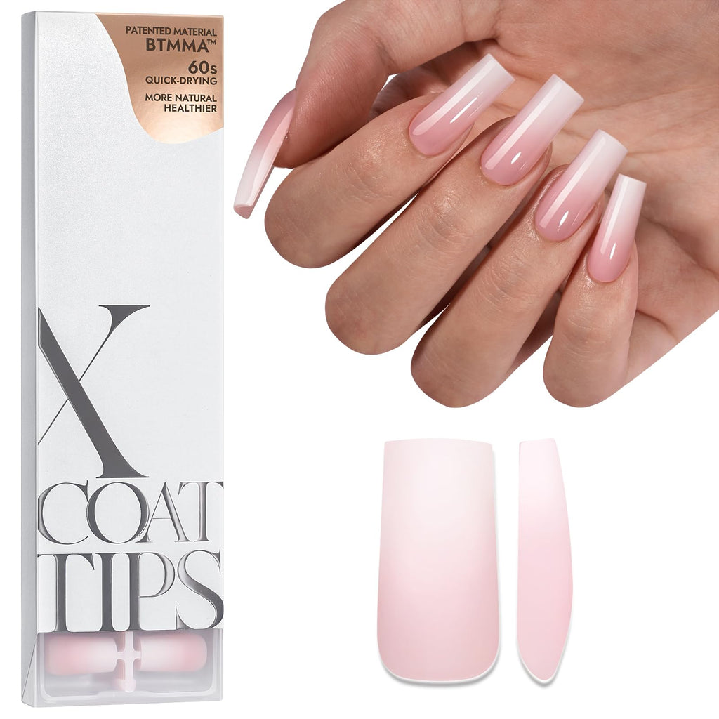 BTArtboxnails XCOATTIPS Ombre Nails – 150 Pcs, Pink–White Gradient