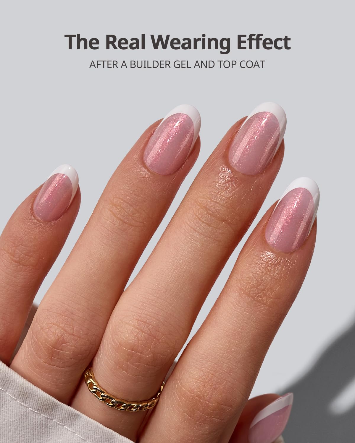BTArtboxNails XCOATTIPS French Tip Press On Nails – Pink Glitter Base, Short Oval, 96 Pcs, 16 Sizes