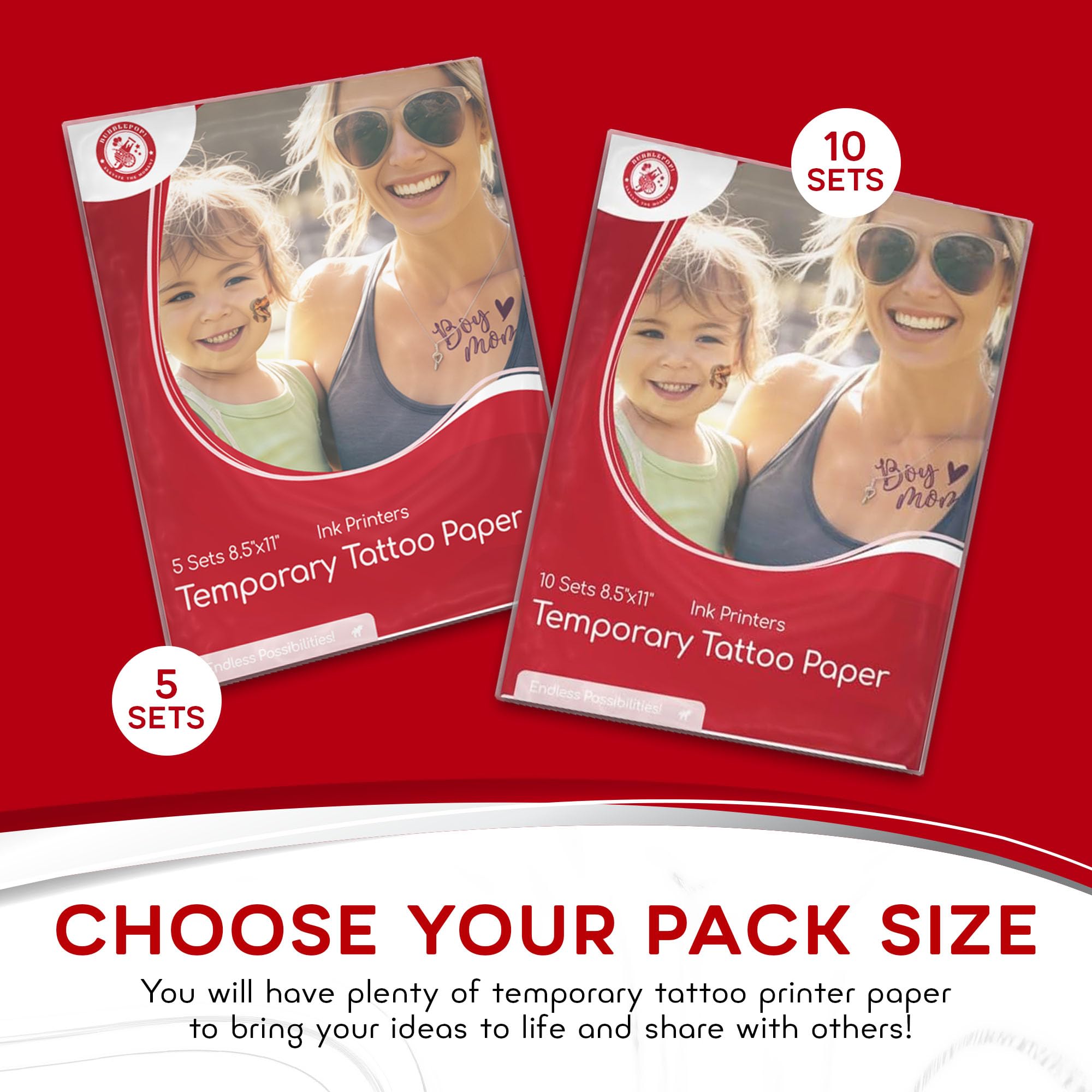 BubblePop! Printable Temporary Tattoo Paper for Inkjet Printer – 10 Sheet Pack
