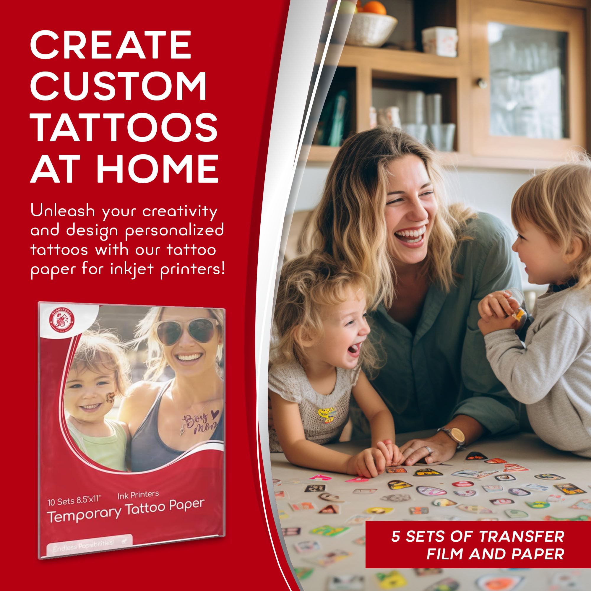 BubblePop! Printable Temporary Tattoo Paper for Inkjet Printer – 10 Sheet Pack