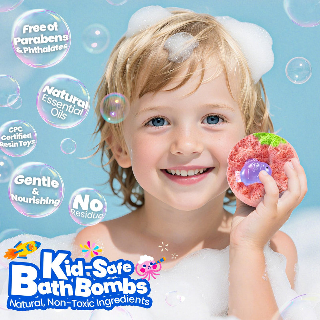 BubbleTail 32-Pack Bath Bombs for Kids – Glow-in-the-Dark Surprises, 8 Scents, 1.8-Inch Fizzes