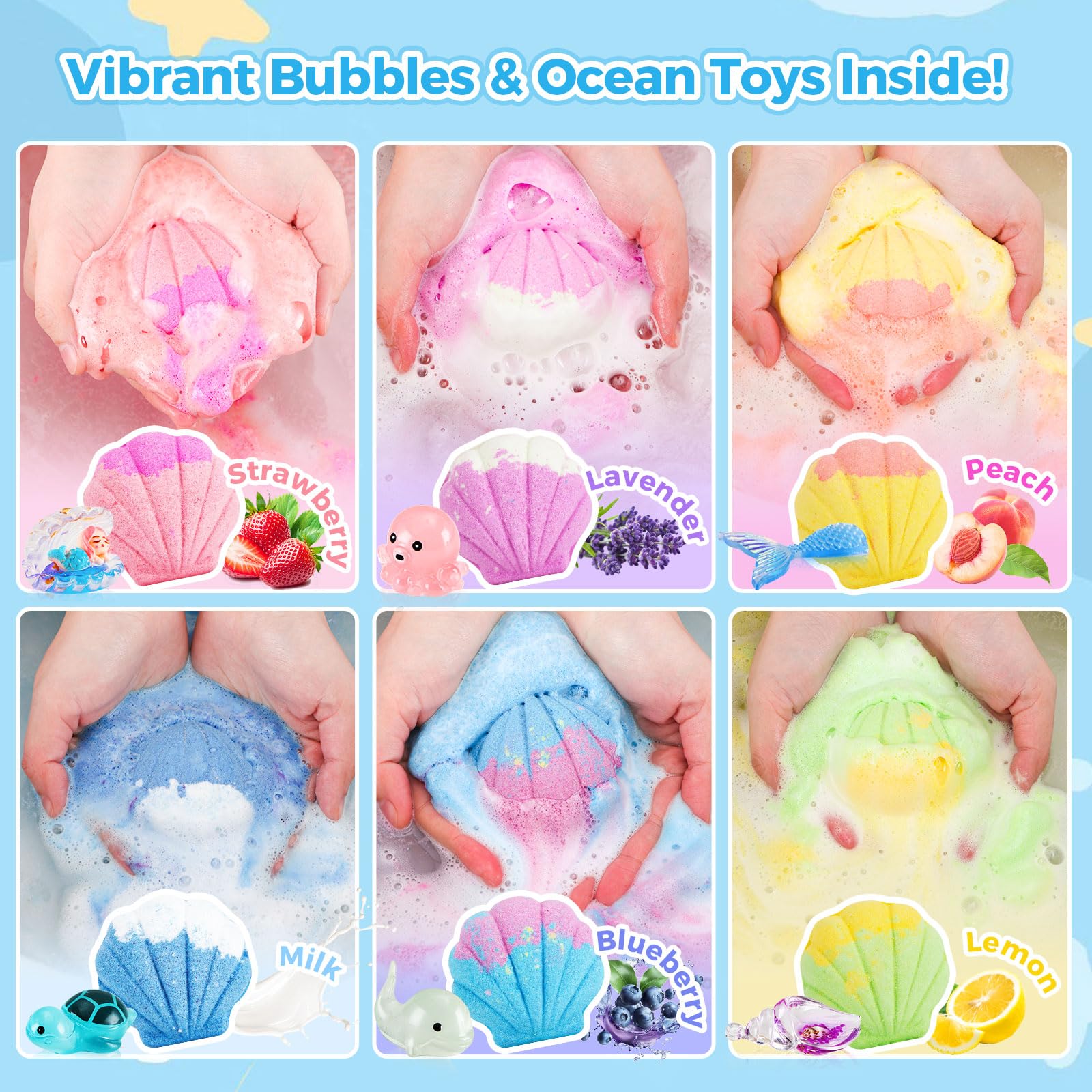 BubFroo Mermaid Bath Bombs for Kids – 6-Pack with Surprise Toys Inside
