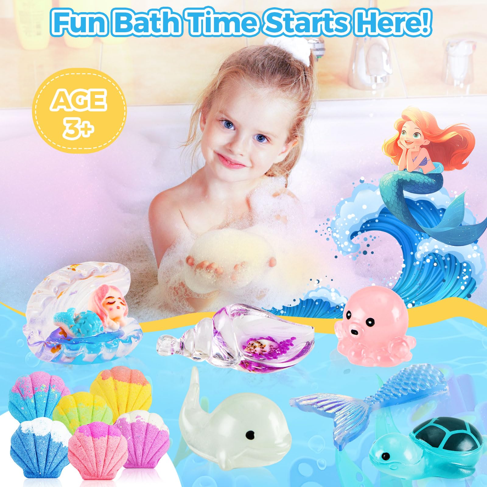 BubFroo Mermaid Bath Bombs for Kids – 6-Pack with Surprise Toys Inside
