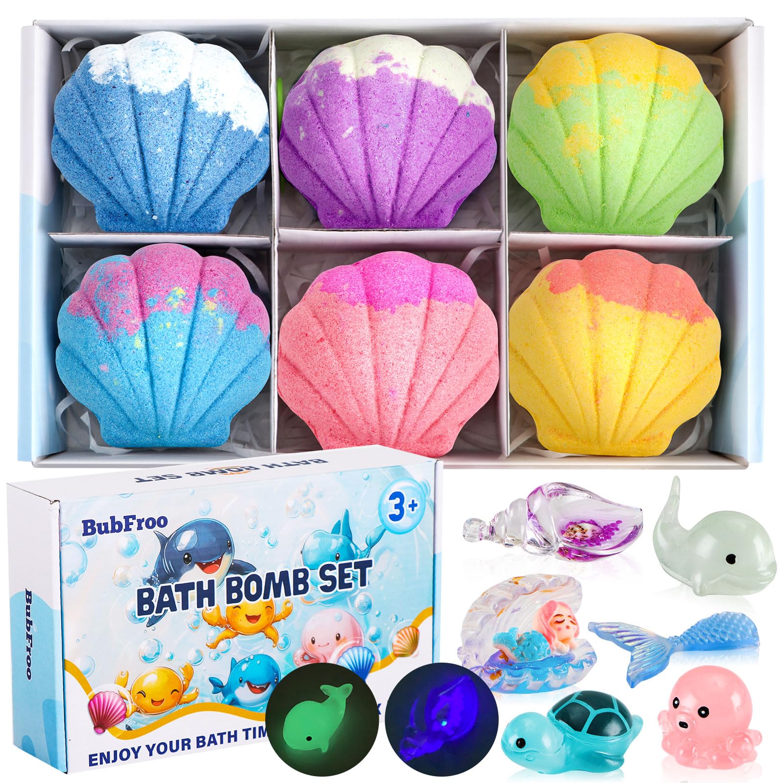 BubFroo Mermaid Bath Bombs for Kids – 6-Pack with Surprise Toys Inside