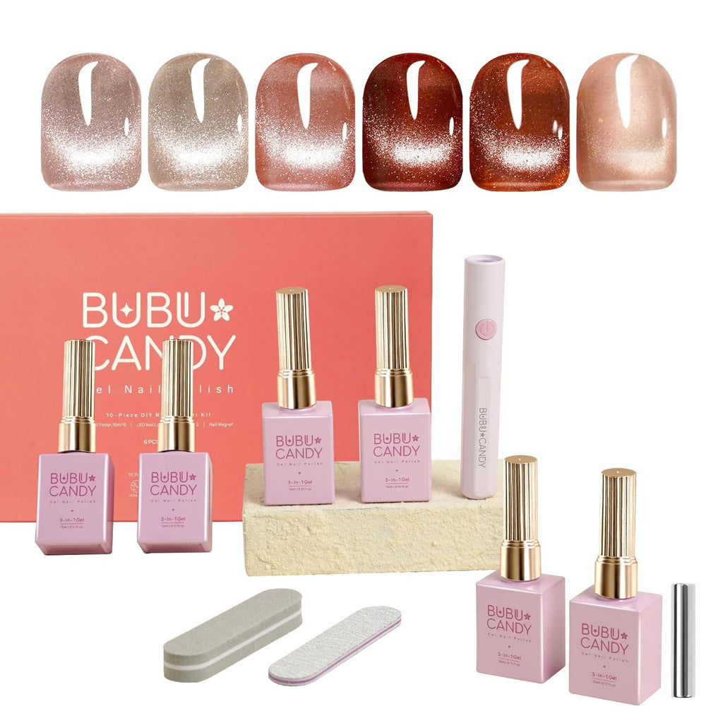 BUBU CANDY 6Pcs Cateye Gel Nail Polish Set – Festive Home Manicure Kit