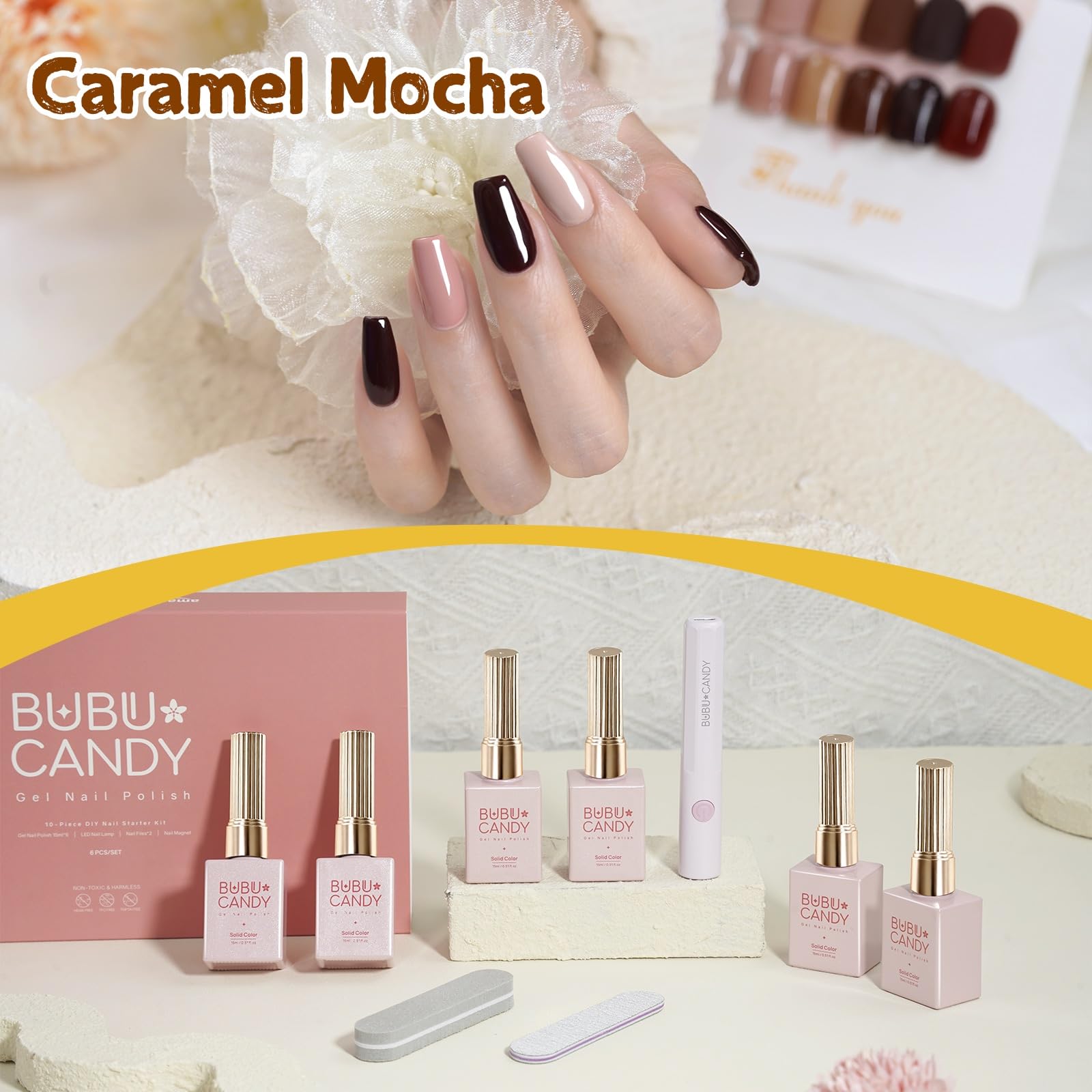 BUBU CANDY Gel Nail Polish Set 6×15ml — HEMA-Free Soak-Off UV/LED Kit for DIY Winter Nude Nails
