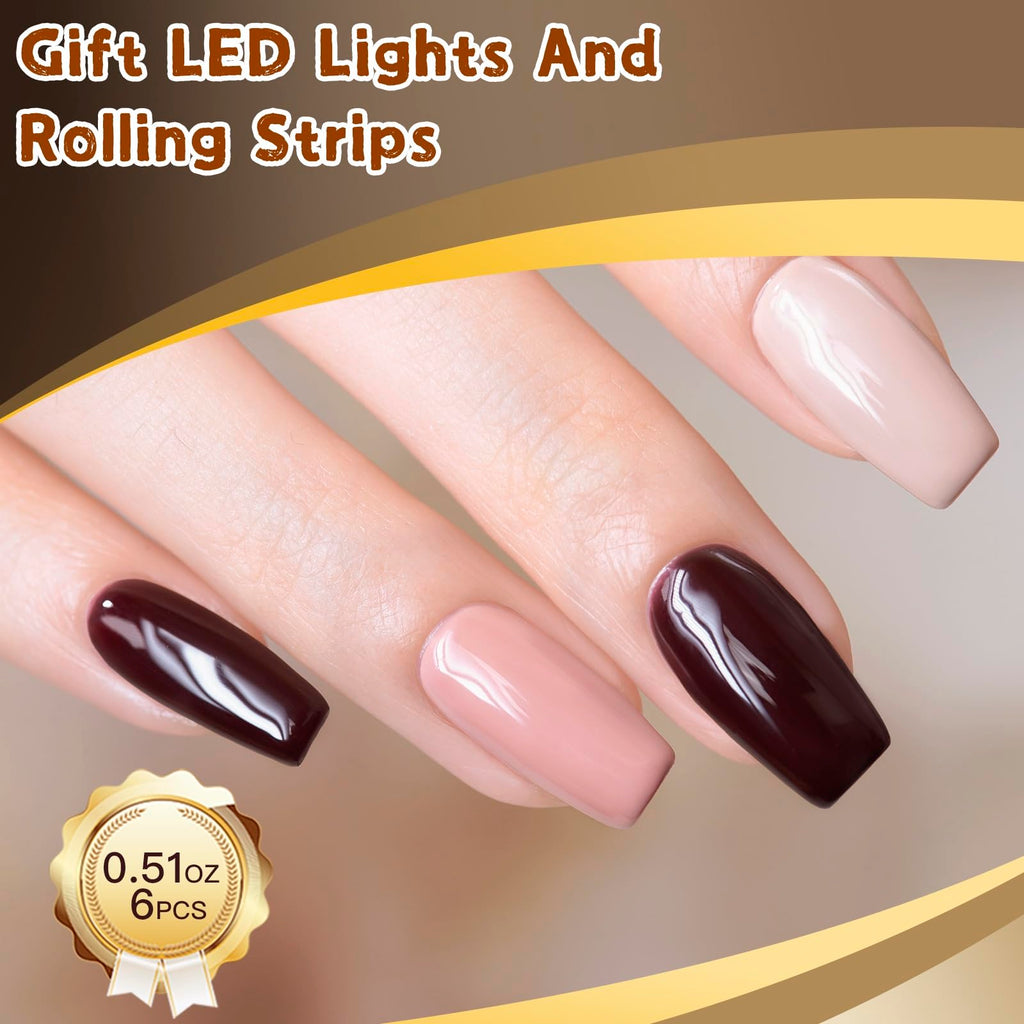 BUBU CANDY Gel Nail Polish Set 6×15ml — HEMA-Free Soak-Off UV/LED Kit for DIY Winter Nude Nails
