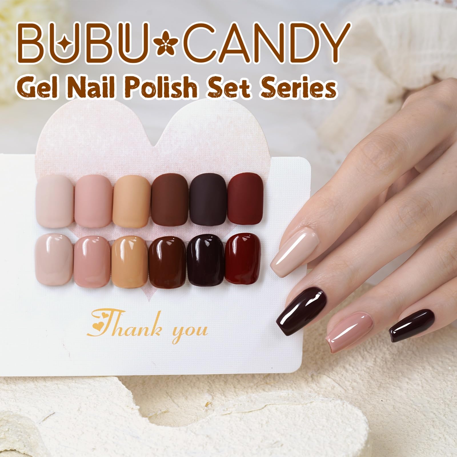 BUBU CANDY Gel Nail Polish Set 6×15ml — HEMA-Free Soak-Off UV/LED Kit for DIY Winter Nude Nails