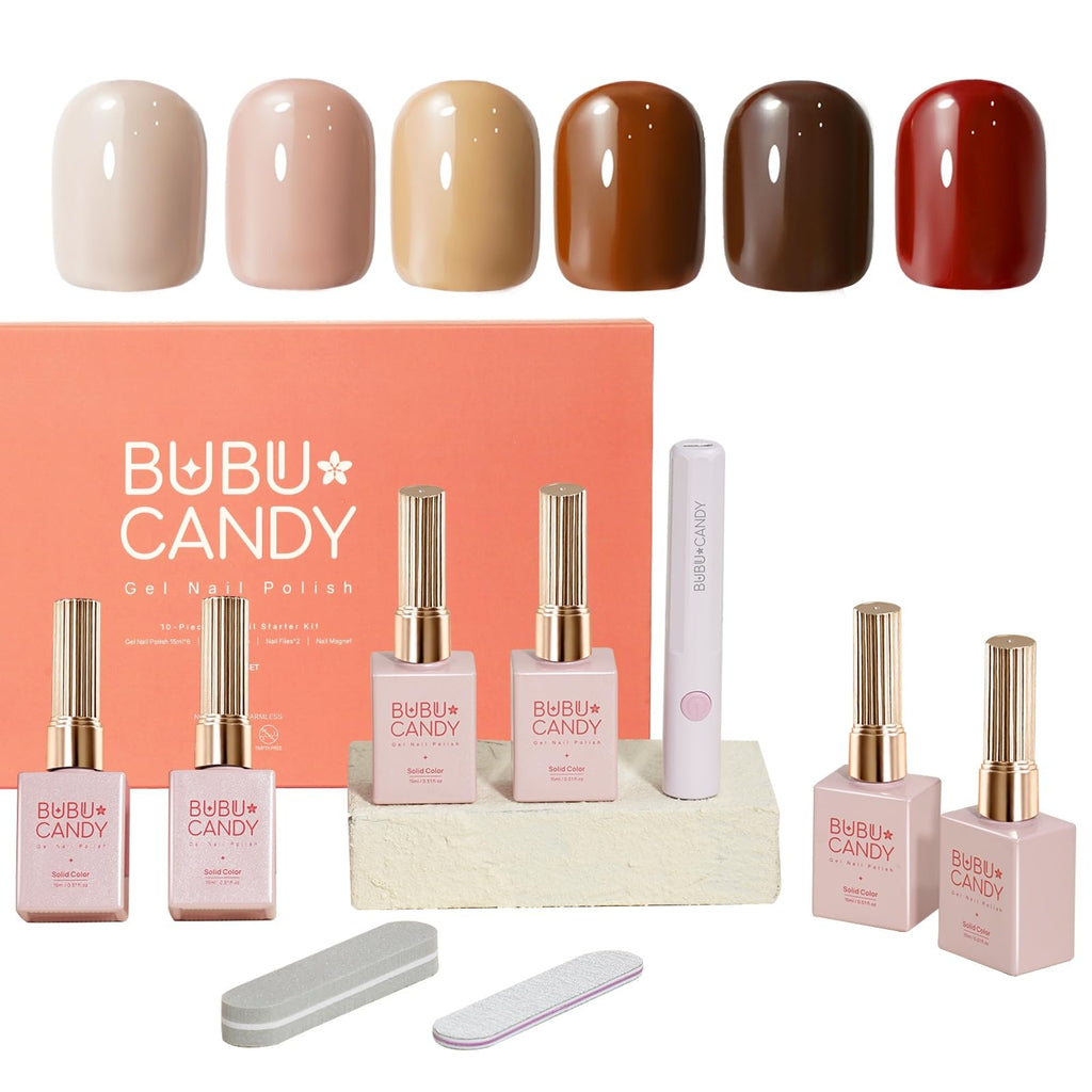 BUBU CANDY Gel Nail Polish Set 6×15ml — HEMA-Free Soak-Off UV/LED Kit for DIY Winter Nude Nails