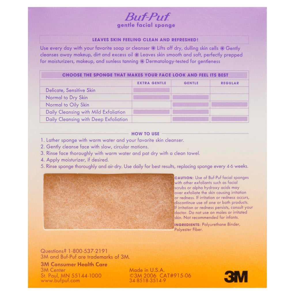 Buf-Puf Gentle Facial Sponge – Dermatologist-Developed Daily Cleanse & Exfoliation, 6 Count