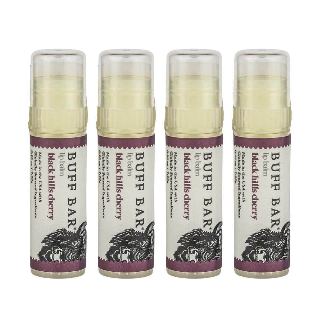 BUFF BAR Pure Bison Tallow Lip Balm – Black Hills Cherry, 4-Pack | Moisturizing, Non-Habit Forming