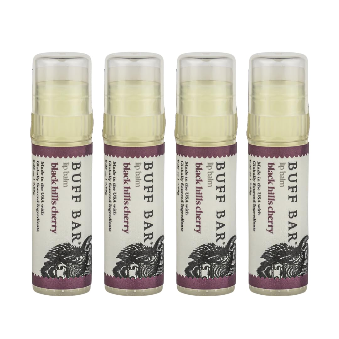 BUFF BAR Pure Bison Tallow Lip Balm – Black Hills Cherry, 4-Pack | Moisturizing, Non-Habit Forming