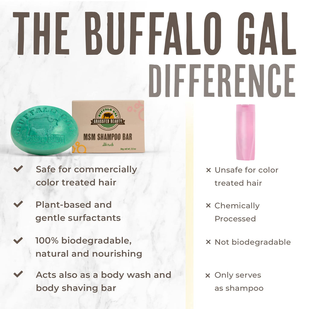 BUFFALO GAL MSM Shampoo Bar – Non-Soap, pH-Balanced, All Hair Types, 4 oz