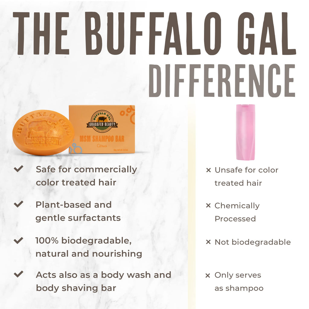BUFFALO GAL MSM + Tallow Shampoo Bar – Hair Growth Solid, pH Balanced & Sulfate-Free