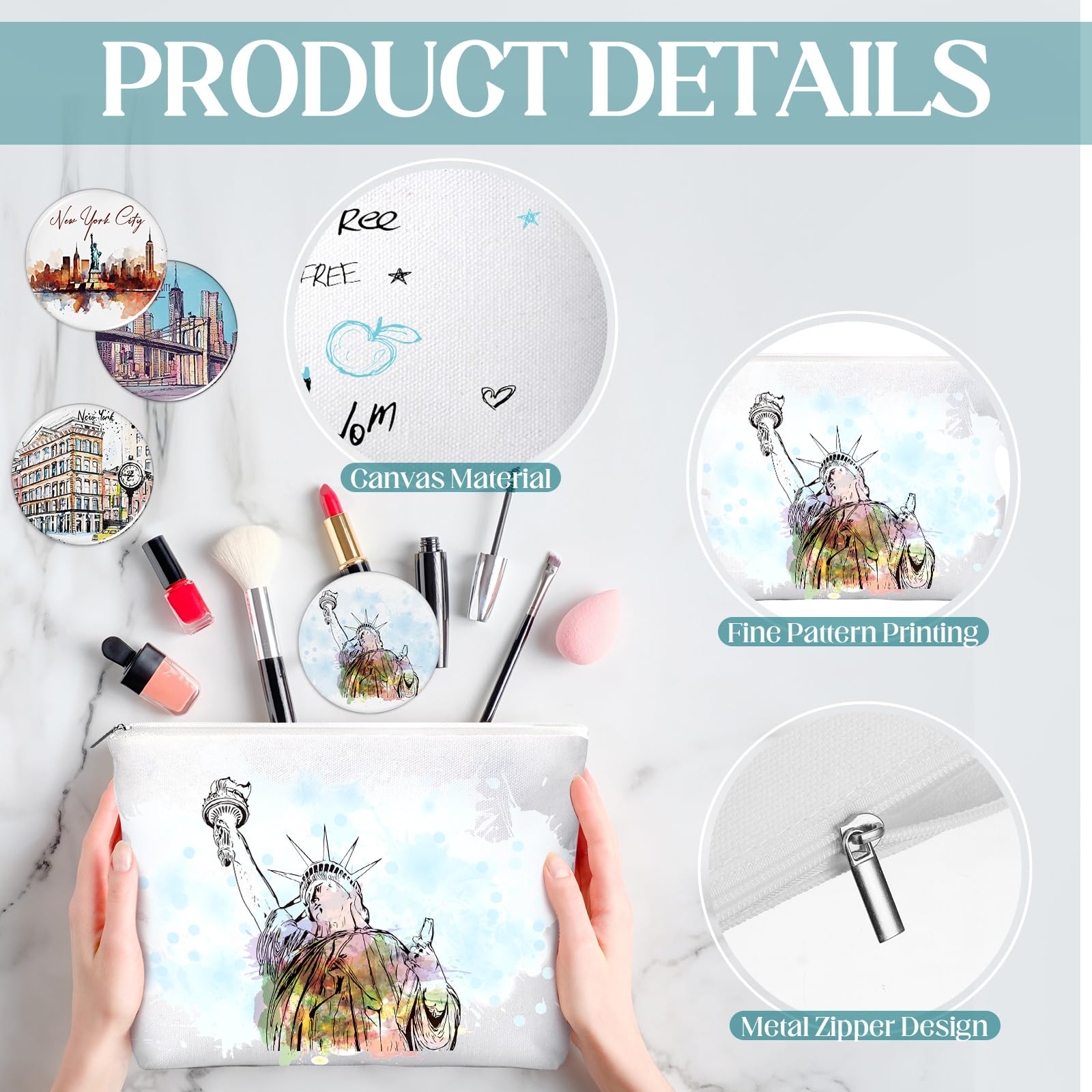 Bulyoou 18-Piece New York City Gift Set - Cosmetic Bags & Compact Mirrors
