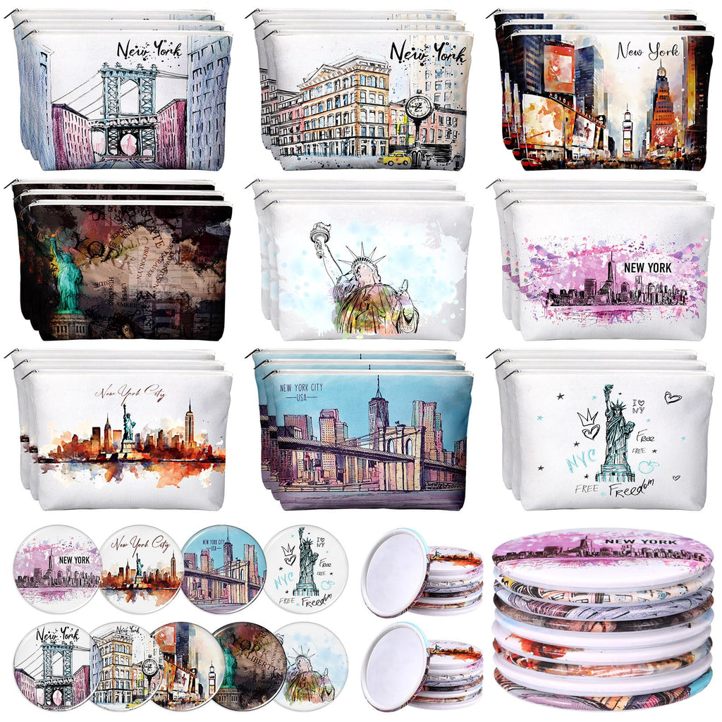Bulyoou 18-Piece New York City Gift Set - Cosmetic Bags & Compact Mirrors