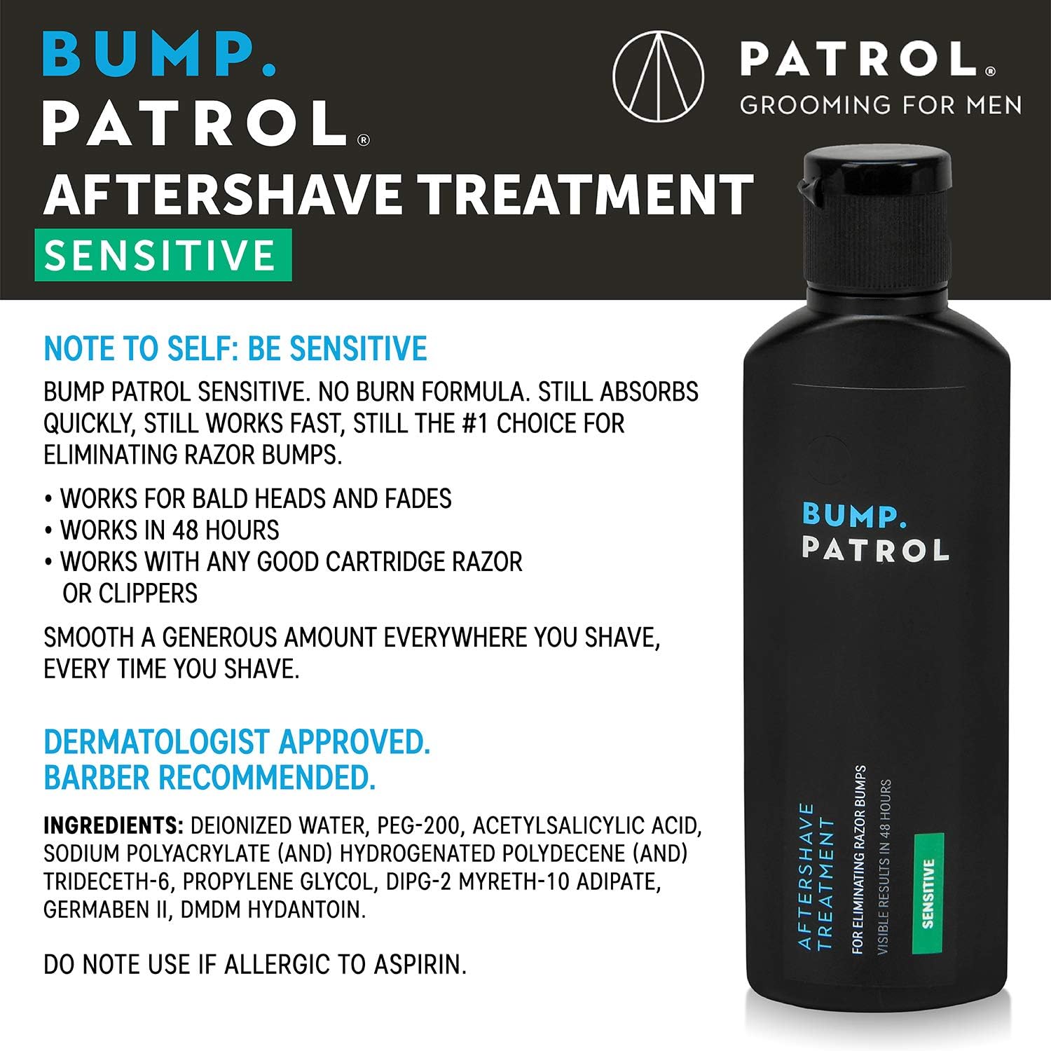 Bump Patrol Sensitive Strength Aftershave Formula – Gentle, Alcohol-Free Razor Bump Solution (2 oz x 2 Pack)