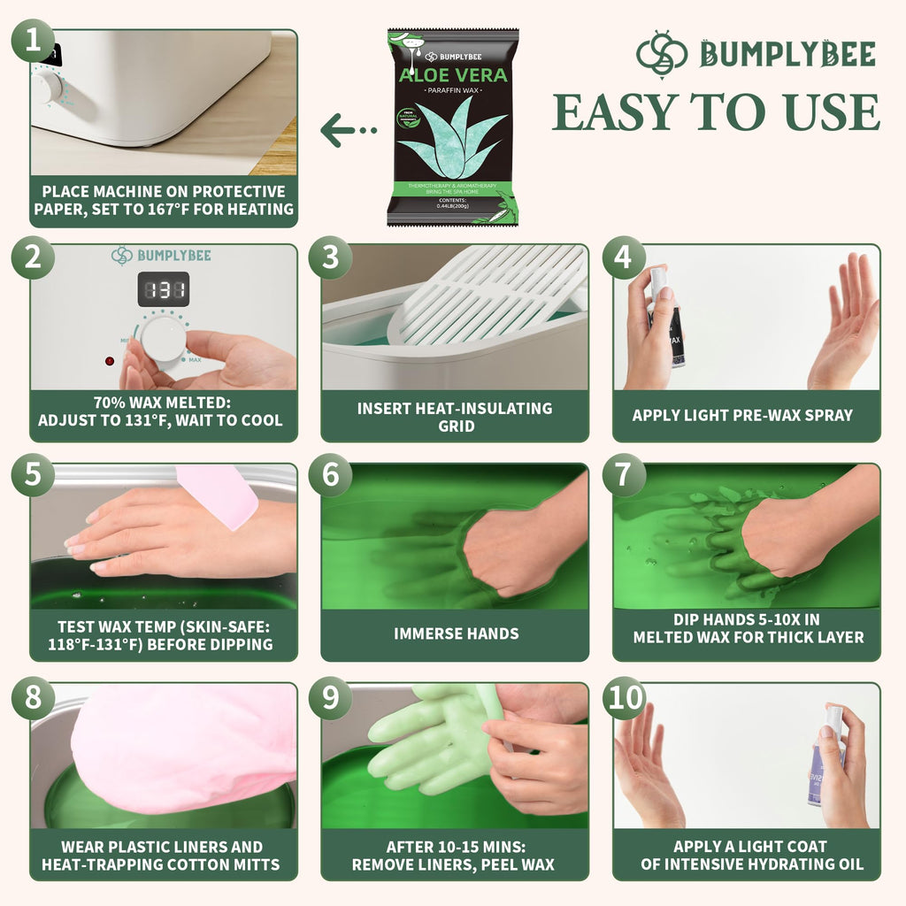 BUMPLYBEE 7000ml Paraffin Wax Machine for Hands & Feet | Aloe Vera Refills Included | White Home Spa Kit