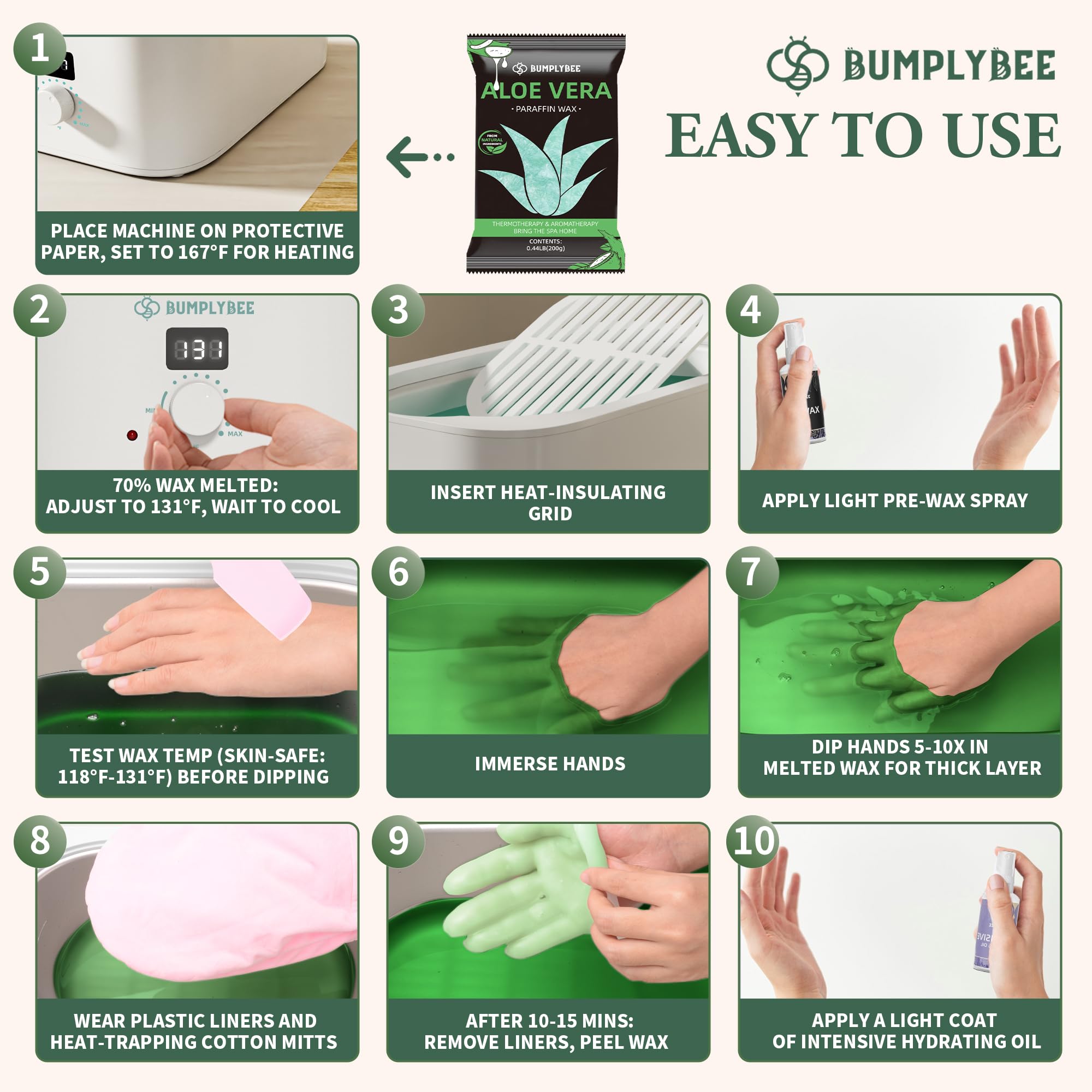 BUMPLYBEE 7000ml Paraffin Wax Machine for Hands & Feet | Aloe Vera Refills Included | White Home Spa Kit