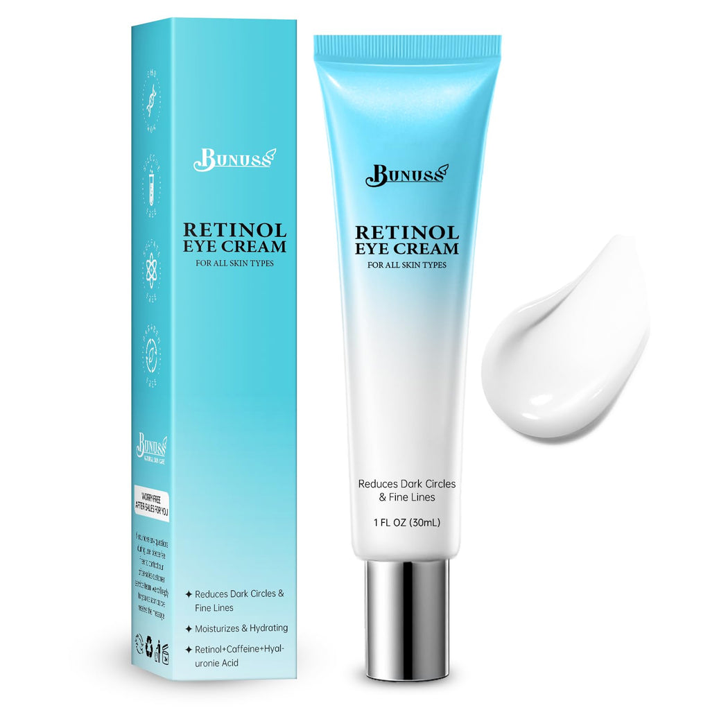BUNUSS Retinol Eye Cream - 4% Retinol with Hyaluronic Acid, Peptides & Caffeine | Dark Circles & Puffiness, 1 fl oz