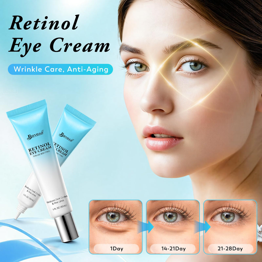 BUNUSS Retinol Eye Cream - 4% Retinol with Hyaluronic Acid, Peptides & Caffeine | Dark Circles & Puffiness, 1 fl oz