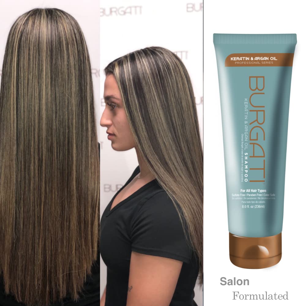 Burgati Moroccan Argan Oil Shampoo — Sulfate-Free Keratin Formula for Dry, Damaged, Color-Treated Hair | Made in USA | 8 Fl Oz