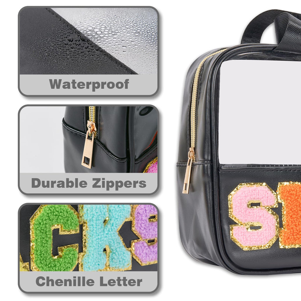 Burskit Clear Snack Bag with Chenille Letters – Transparent Travel Cosmetic & Snack Pouch