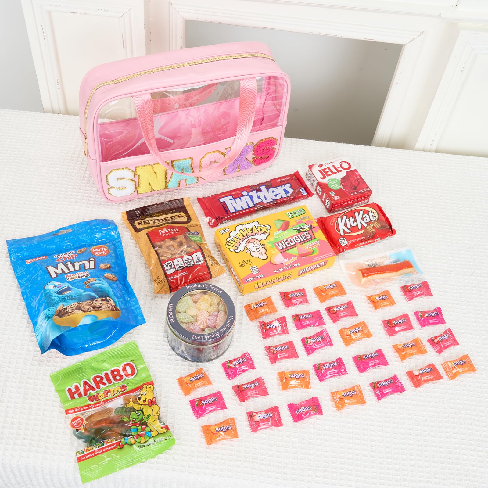 Burskit Clear Snack Bag with Chenille Letters – Transparent Travel Cosmetic & Snack Pouch